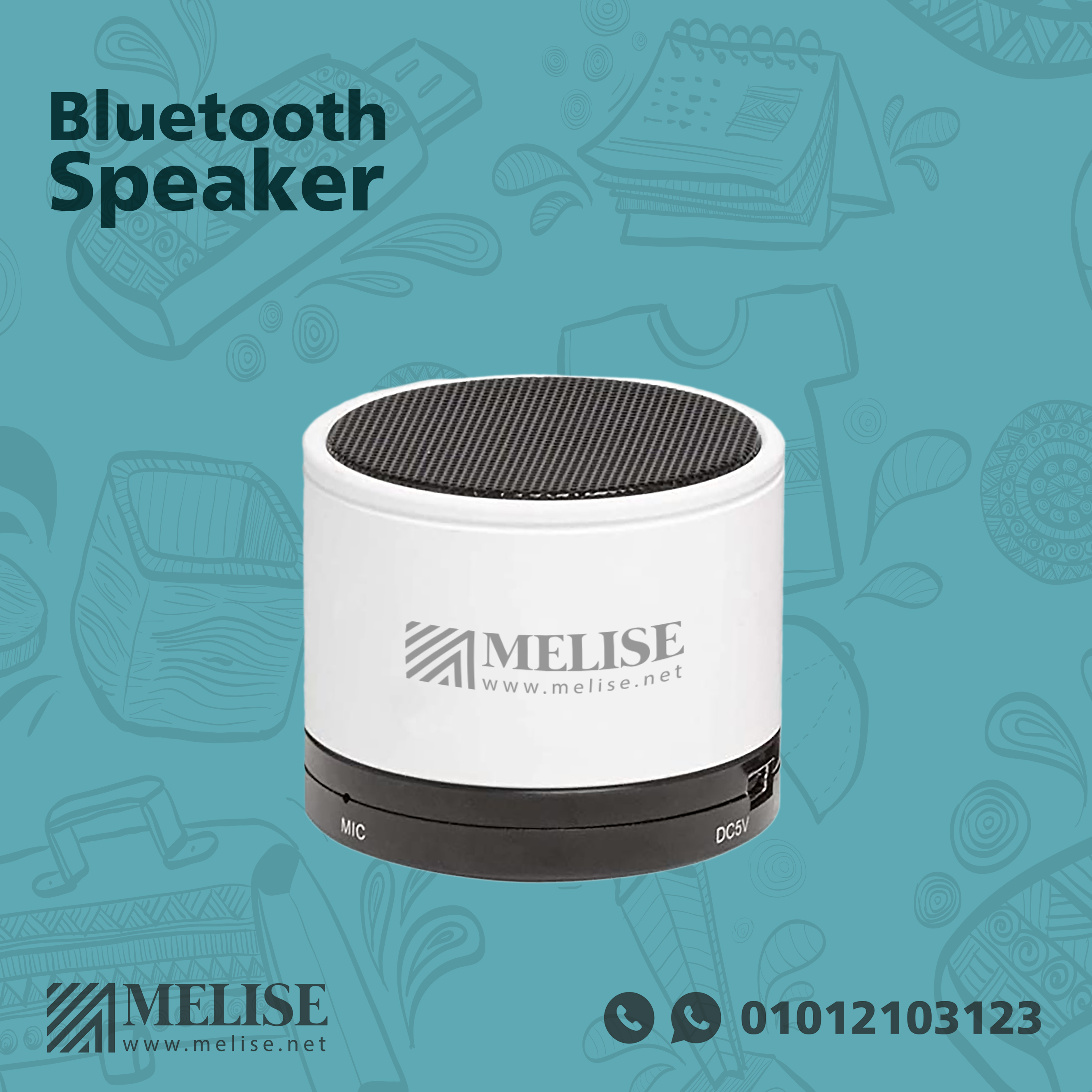 Compact Bluetooth speaker with engraved logo – portable branded tech gift by Melise Egypt for dynamic and mobile promotions.