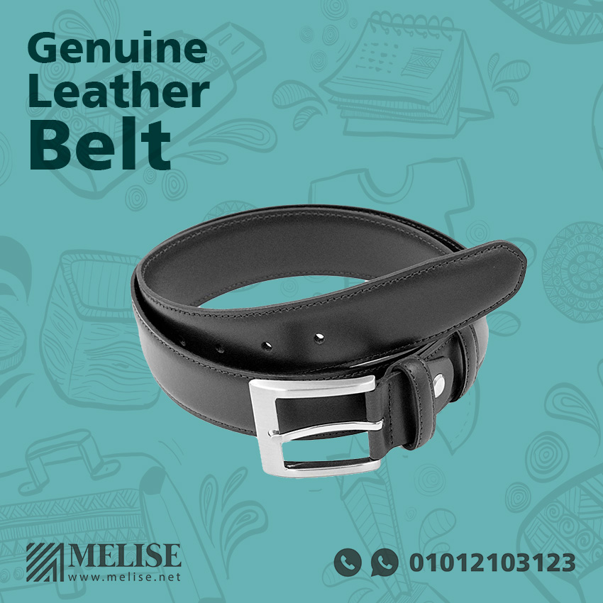 Classic genuine leather belt with sleek frame-style buckle – ideal male accessory gift from Melise Egypt.