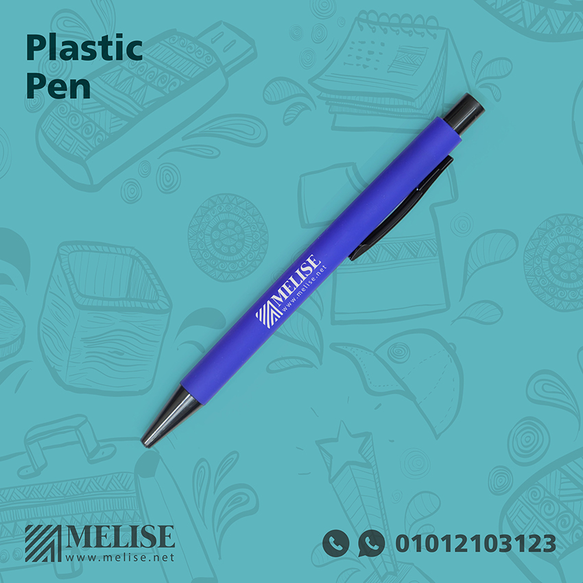 Custom printed plastic pen with one-color logo – cost-effective and colorful corporate giveaway by Melise Egypt for wide brand exposure.