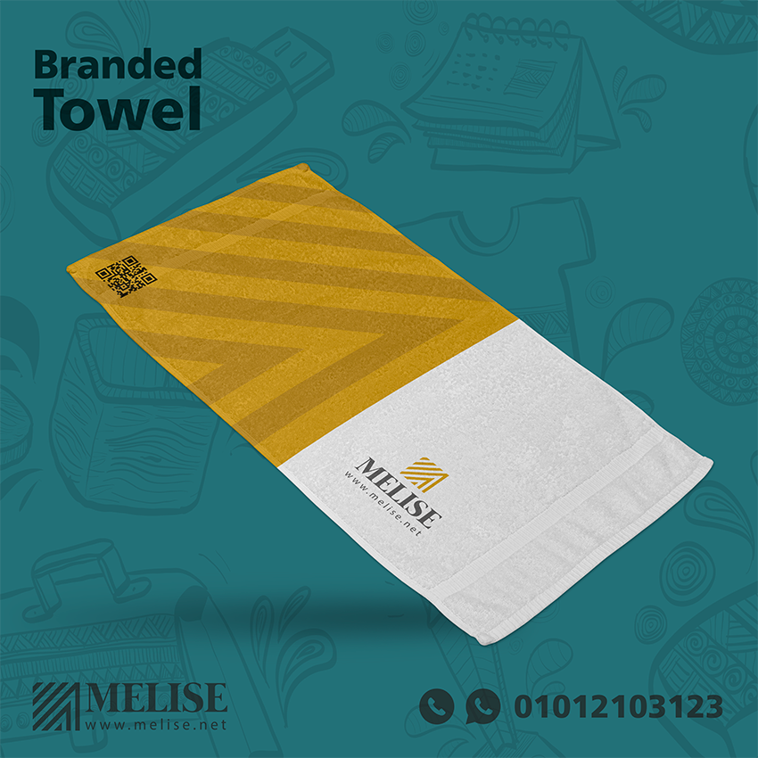 Branded Microfiber Towel by Melise Giveaways Egypt, full-color printed logo, size 40x60 cm, ideal for sports events, corporate promotions, or beach giveaways in Egypt.