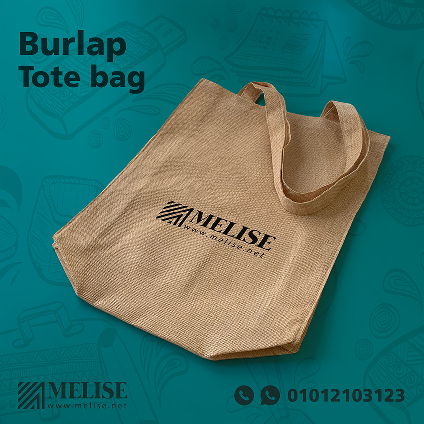Burlap Fabric Tote Bag by Melise Giveaways Egypt, made from natural eco-friendly fabrics, customizable with one-color printed logo, ideal for sustainable promotions, retail, or eco-conscious corporate gifts in Egypt.