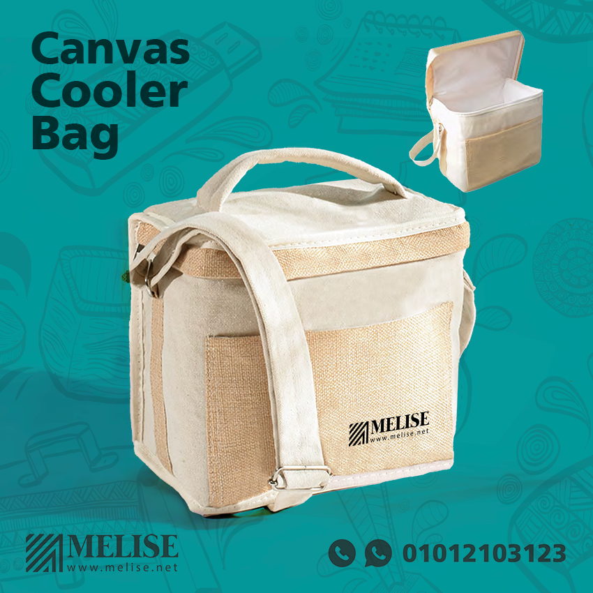 Image of Canvas Cooler Bag by Melise Giveaways Egypt. This Eco-friendly Canvas and Cane Travel Cooler Bag, designed with pockets for easy storage, Ideal for summer picnics or beach outings - Printed Logo. Customizable with Printed Logo. Ideal for corporate gifts, promotional giveaways, and branding in Egypt.