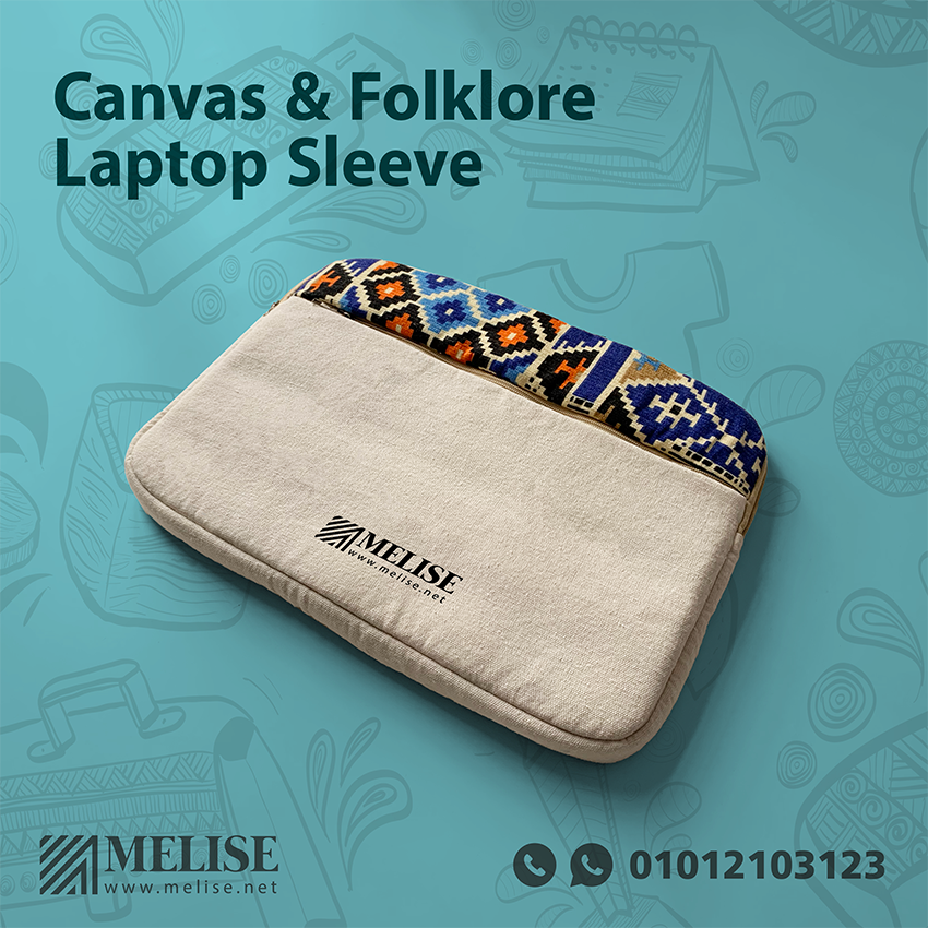 Melise eco-friendly canvas folklore-patterned laptop sleeve with front pocket for corporate use