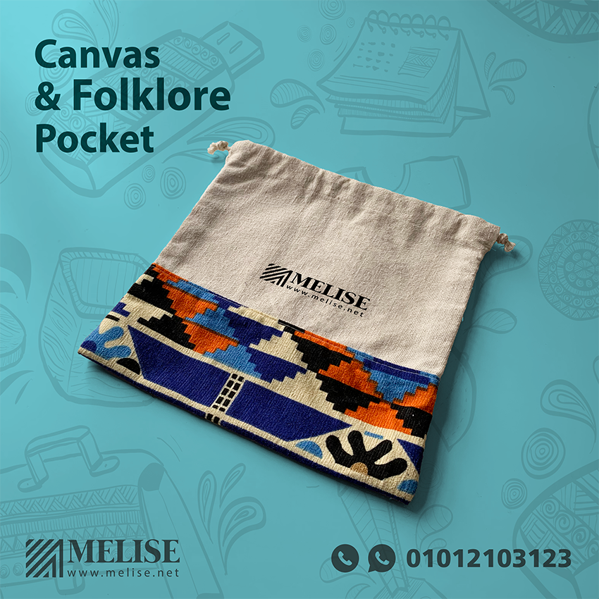 Melise eco-friendly folklore-patterned canvas bag, 25x25 cm, ideal for corporate giveaways in Egypt