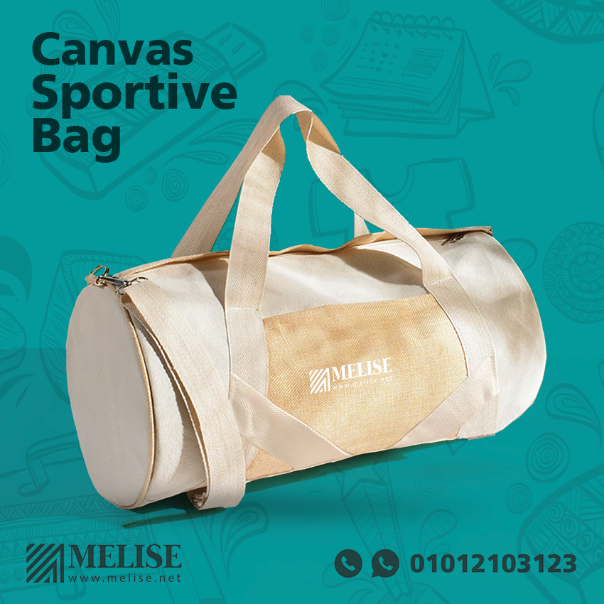 Image of Canvas Sportive Bag by Melise Giveaways Egypt. This Canvas Sportive and Travel Bag, multiple pockets for organized storage, crafted from sustainable cloth material. Perfect for summer adventures - Printed Logo. Customizable with Printed Logo. Ideal for corporate gifts, promotional giveaways, and branding in Egypt.