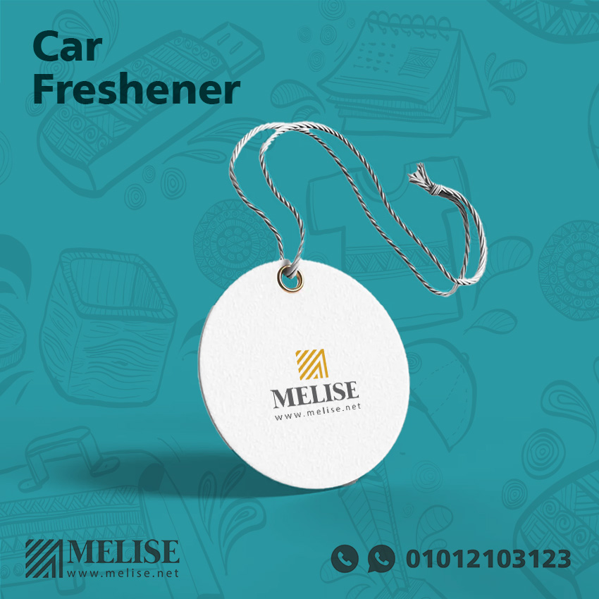 Custom-shaped air freshener for cars – promotional fragrance gift by Melise Egypt.