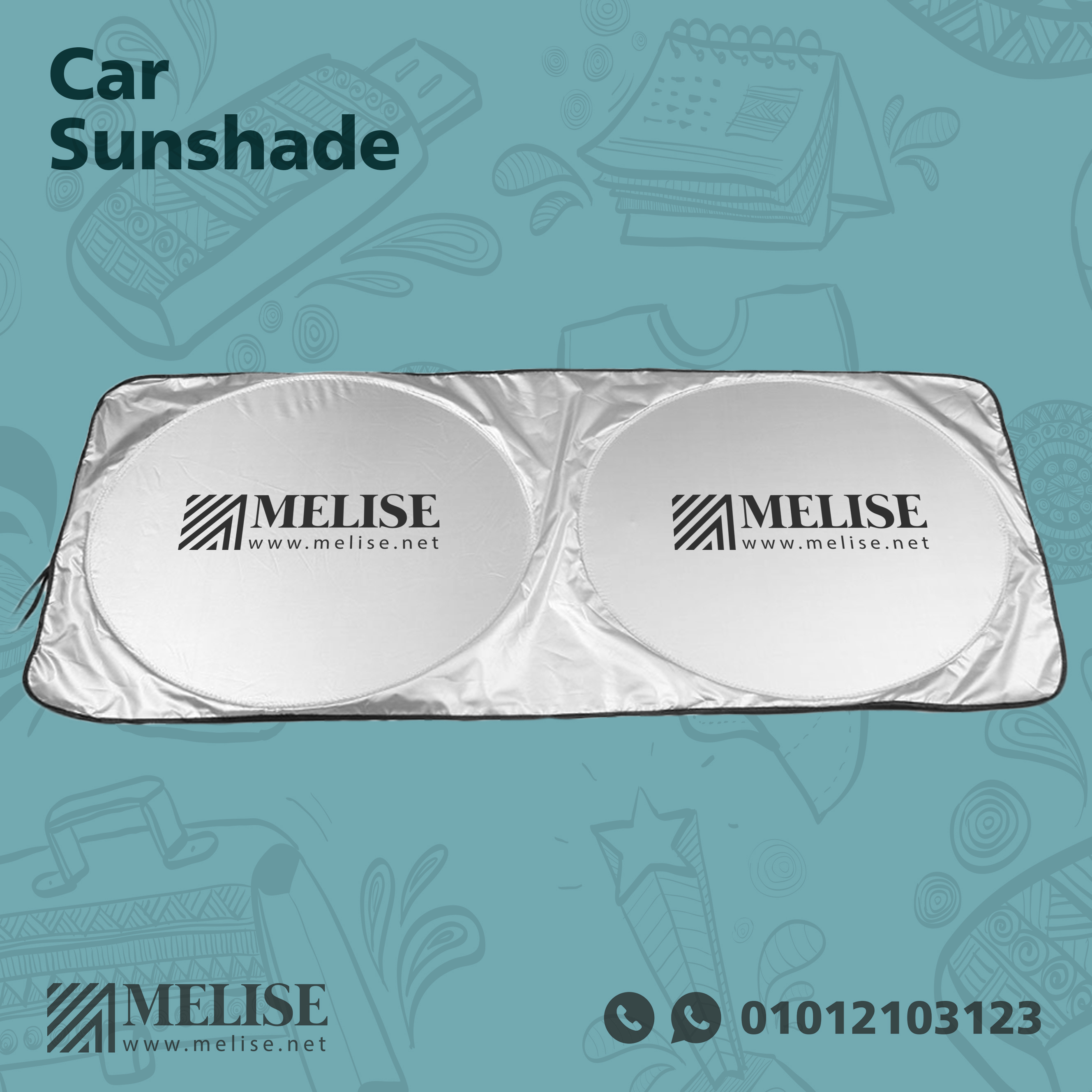 Foldable car sunshade with printed logo – practical outdoor giveaway by Melise Egypt for high-visibility vehicle branding.