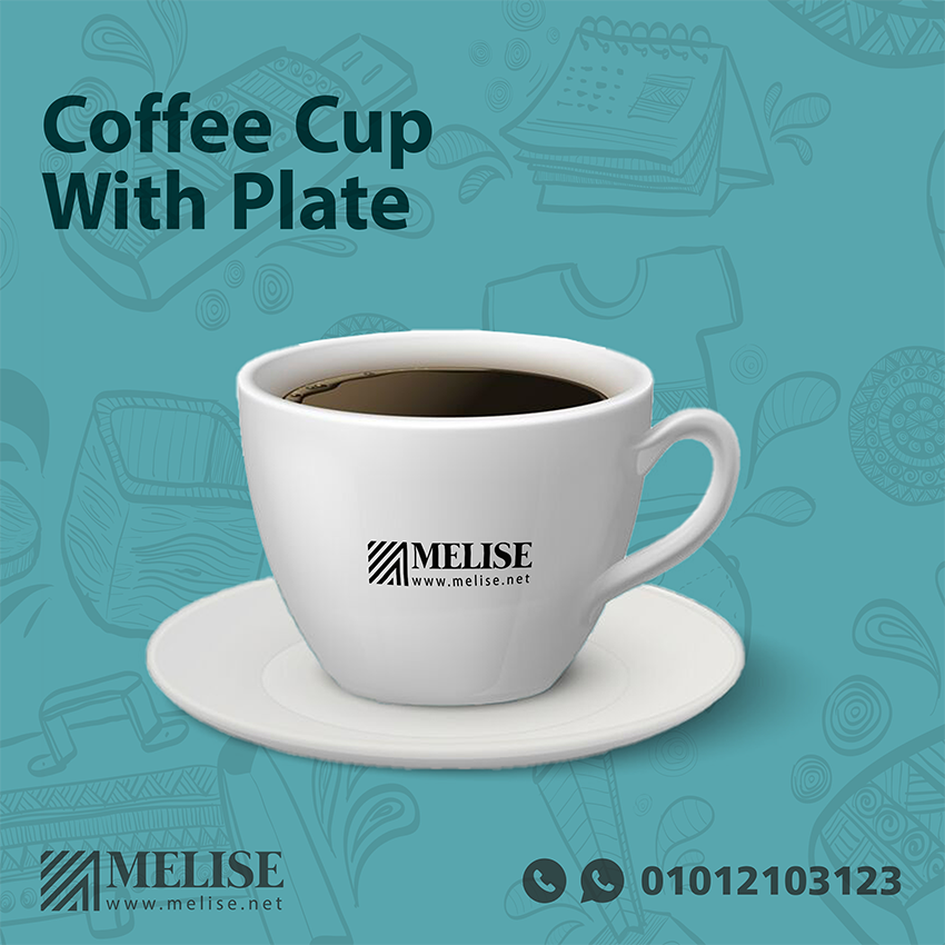 Coffee Cup with Plate by Melise Giveaways Egypt, customizable with printed logo on cup, ideal for corporate hospitality, cafe branding, or elegant corporate gifts in Egypt.
