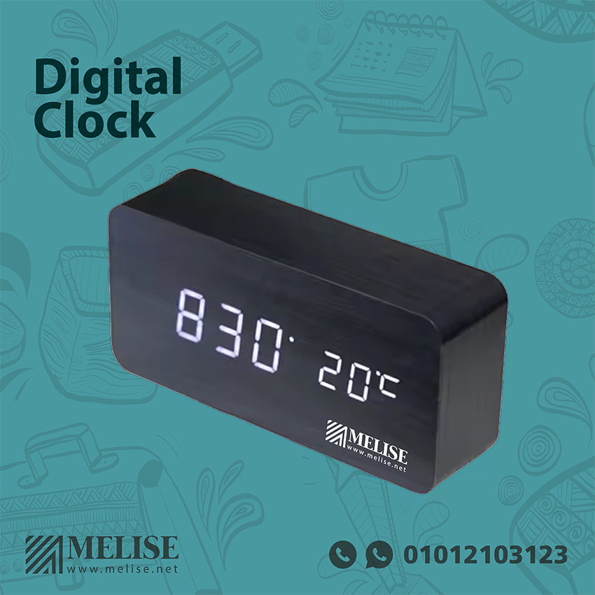 Image of Digital Clock by Melise Giveaways Egypt. A very elegant digital clock that is provided with alarm and temperature feature - Printed Logo. Customizable with Printed Logo. An eco-friendly and sustainable choice. Ideal for corporate gifts, promotional giveaways, and branding in Egypt.