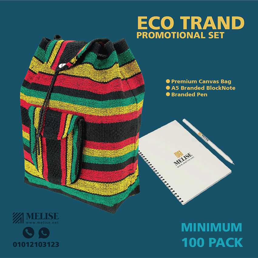 Melise eco-friendly VIP gift set with A5 notebook, plastic pen with phone stand, and folklor canvas bag