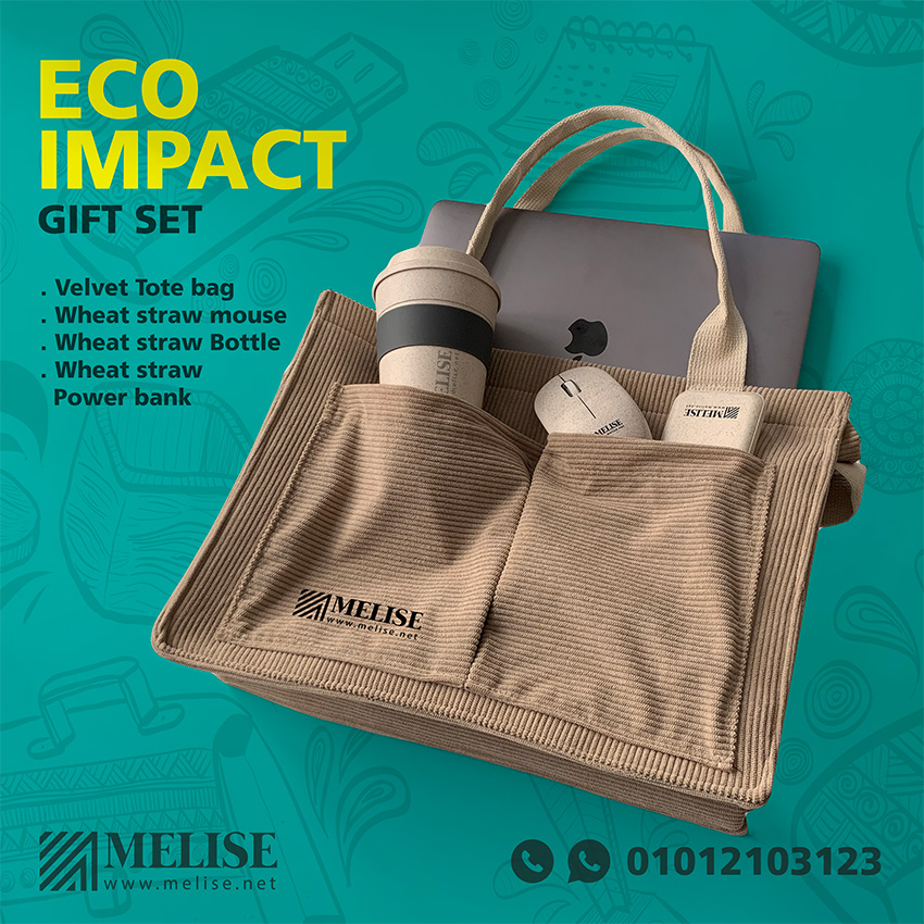 Melise Velvet Tote Bag with Wheat Straw Mouse, Bottle, and Power Bank eco-friendly VIP gift set