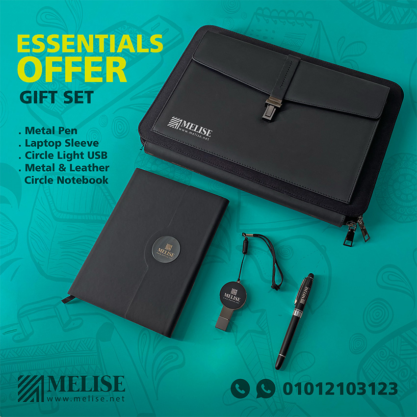 Melise premium leather laptop sleeve with metal lock and light-up USB, including metal pen for corporate use