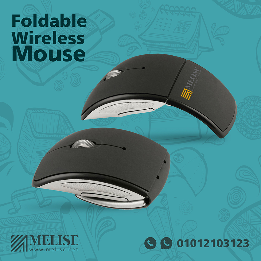 Rubber Foldable Wireless Mouse by Melise Giveaways Egypt, compact and portable, customizable with printed logo, ideal for travel, mobile professionals, or tech promotions in Egypt.