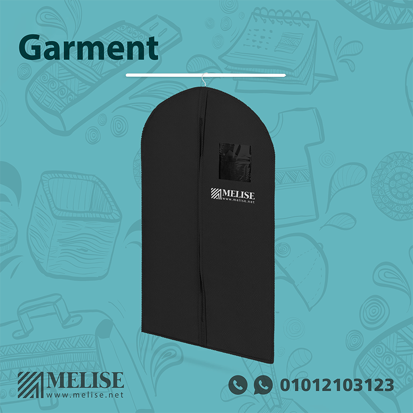 Custom Garment Bag by Melise Giveaways Egypt, includes printed logo, ideal for corporate travel, events, dry cleaning services, or premium apparel branding in Egypt.