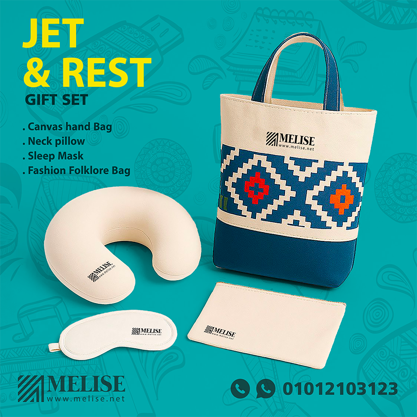 Melise eco-friendly VIP gift set with neck pillow, sleep mask, and canvas hand bags for corporate travel comfort