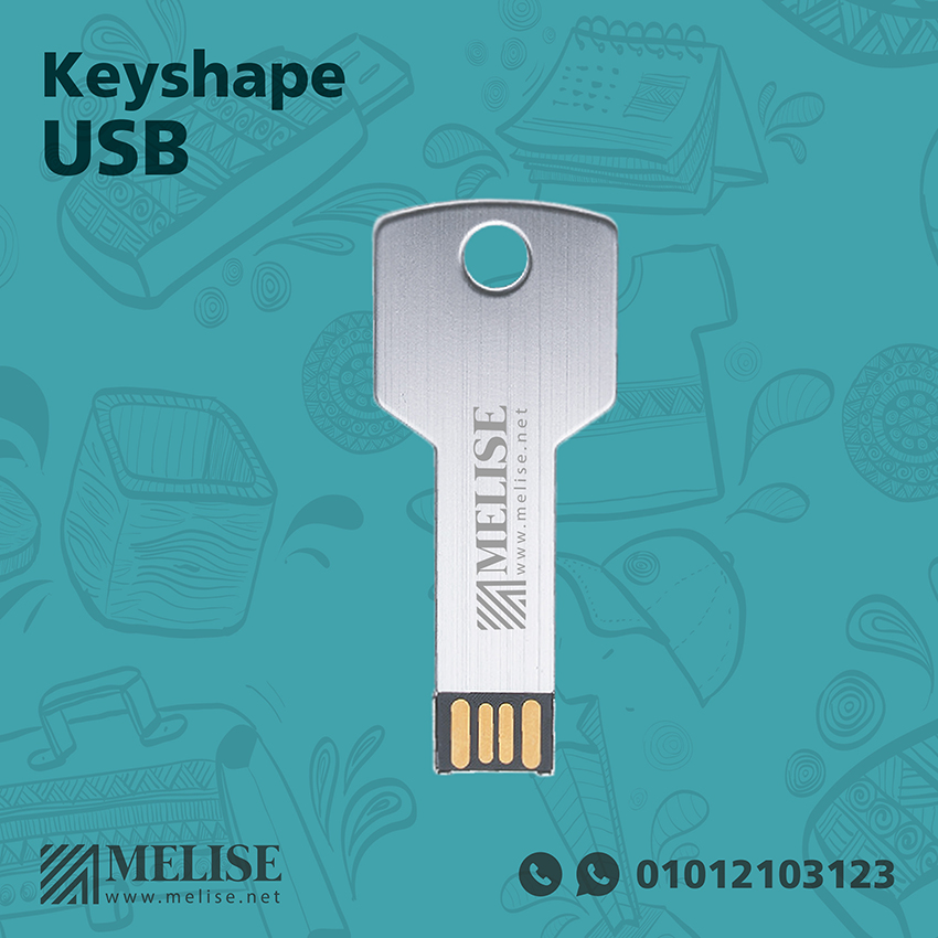 Metal Key-Shaped USB Drive with engraved logo – durable and stylish corporate giveaway by Melise Egypt, perfect for tech-savvy professionals.