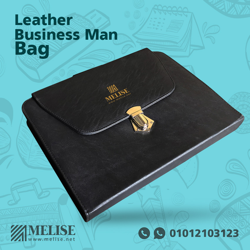 Classic leather business man bag – sleek and spacious with logo embossing by Melise Egypt.