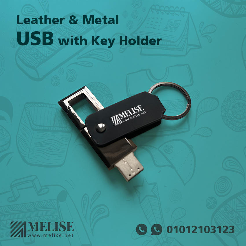 Image of Leather & Metal USB with Key Holder by Melise Giveaways Egypt. Leather & Metal USB with Key Holder 16G - Printed or Engraved logo. Customizable with Printed or Engraved Logo. Capacity: 16g. Ideal for corporate gifts, promotional giveaways, and branding in Egypt.