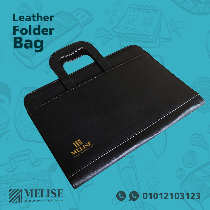 Image of Leather Folder Bag by Melise Giveaways Egypt. Leather Folder & Bag with Foldable Hands - One Color Printed Logo. Customizable with One Color Printed Logo. Ideal for corporate gifts, promotional giveaways, and branding in Egypt.