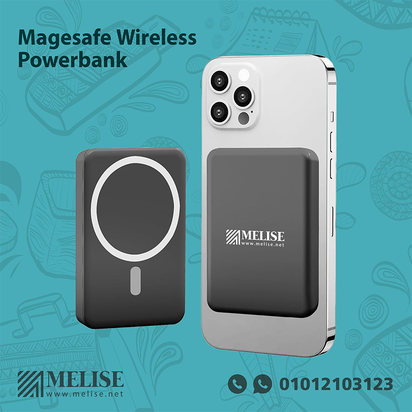 Image of Magesafe Wireless Powerbank by Melise Giveaways Egypt. High Quality Black Rubber Powerbank 5000 mAh, Fast Magesafe Wireless Charger - Printed Logo. Customizable with Printed Logo. An eco-friendly and sustainable choice. Ideal for corporate gifts, promotional giveaways, and branding in Egypt.