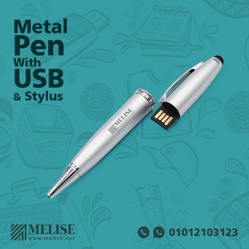 Metal pen with integrated USB and stylus tip – engraved for stylish corporate gifting by Melise Egypt.