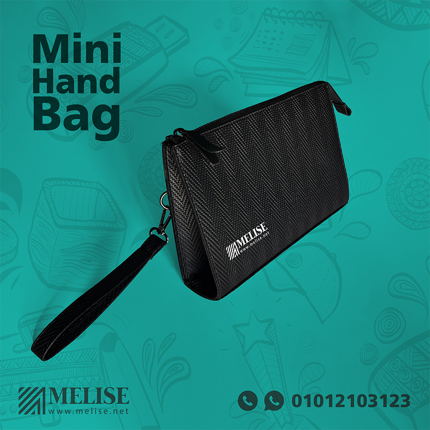 Image of Mini Hand Bag by Melise Giveaways Egypt. Leather Mini Hand Bag with zipper closure and an outer pocket - Engraved or Printed logo. Customizable with Engraved or Printed Logo. An eco-friendly and sustainable choice. Ideal for corporate gifts, promotional giveaways, and branding in Egypt.