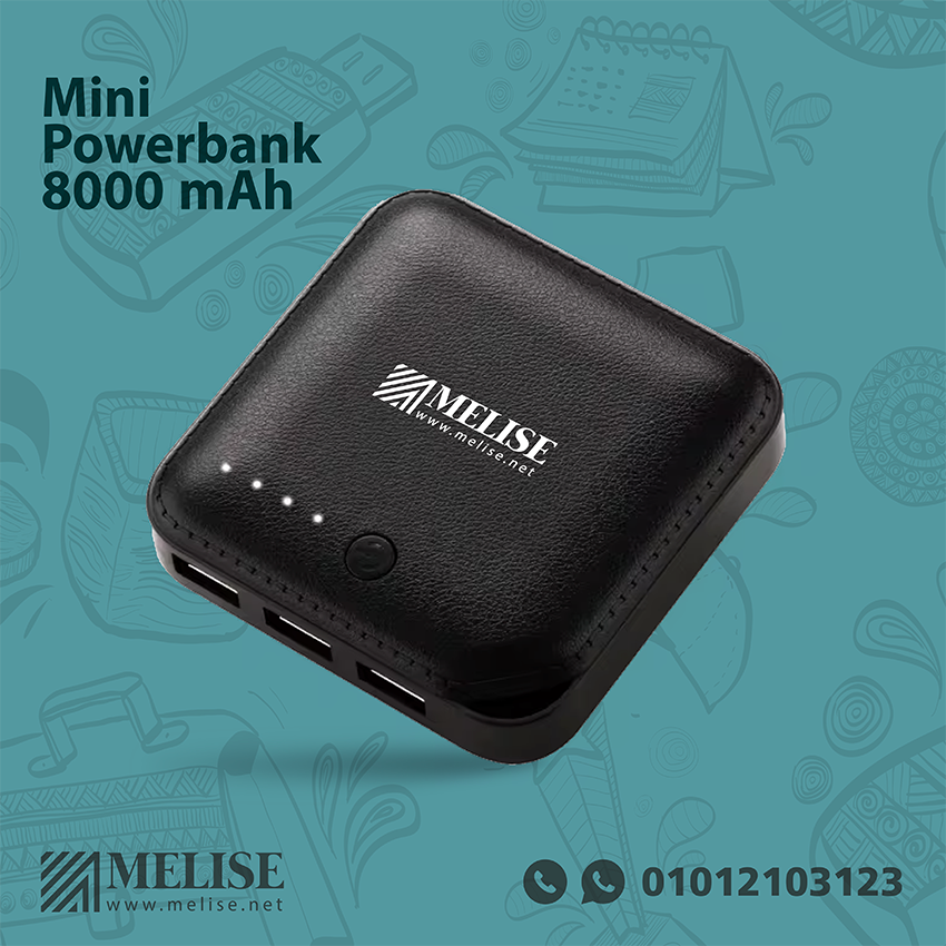 Image of Mini Powerbank by Melise Giveaways Egypt. Black Mini Powerbank 8000 mAh, Small, lightweight, and designed for easy handling, perfect for travel or daily use - Printed or Engravd Logo. Customizable with Printed or Engravd Logo. An eco-friendly and sustainable choice. Ideal for corporate gifts, promotional giveaways, and branding in Egypt.