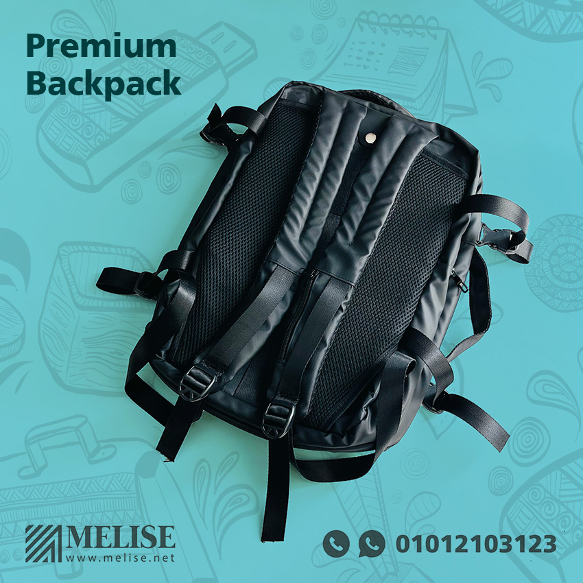 Image of Premium Backpack by Melise Giveaways Egypt. Leather & Rubber Backpack - layers bag laptop pocket, front pocket and smart socket to connect the phone and powerbank, closed by black zipper. Customizable with Customizable Logo. An eco-friendly and sustainable choice. Ideal for corporate gifts, promotional giveaways, and branding in Egypt.