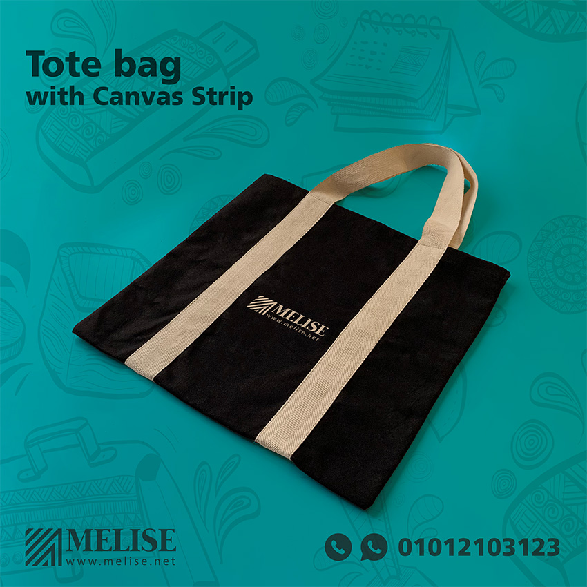 Image of Eco Friendly Bag with unique and useful design made by Canvas & Cotton by Melise Giveaways Egypt. Carry your essentials in style with our Eco-Friendly Tote Bag with Canvas Strip. Made from canvas and cotton, features a unique and useful design. Customizable with a Printed logo. An eco-friendly and sustainable choice. Ideal for corporate gifts, promotional giveaways, and branding in Egypt.