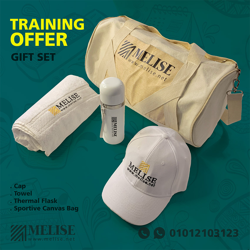 Melise canvas sportive bag set with towel, cap, and white thermal flask for corporate use