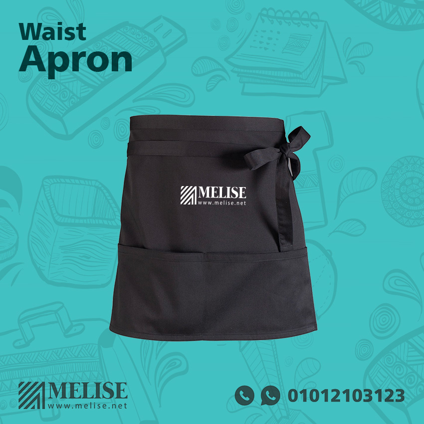 Waist Apron by Melise Giveaways Egypt, made of high quality fabrics (65% Cotton, 35% Polyester) with Pockets, customizable with Branded Logo, ideal for culinary businesses, hospitality, or practical corporate gifts in Egypt.