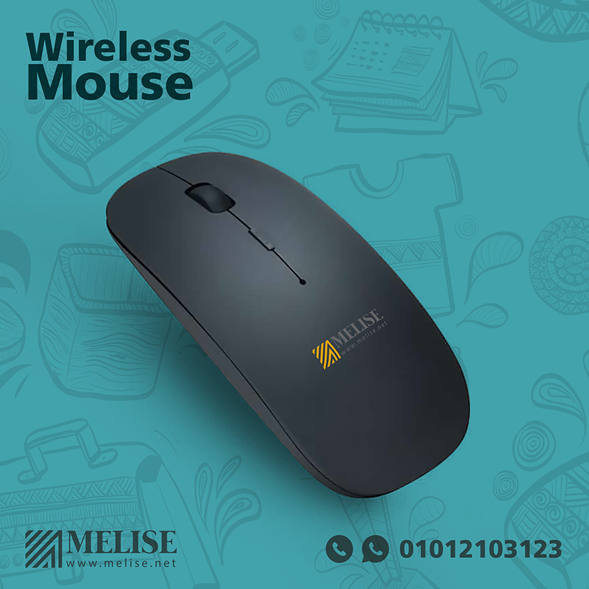 Ergonomic wireless mouse with custom logo – functional and stylish tech giveaway from Melise Egypt for offices and events.