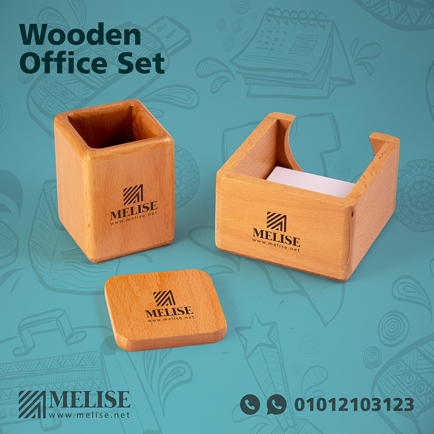 Wooden Office Set | Beech Wood & Printed Logo | Melise Egypt