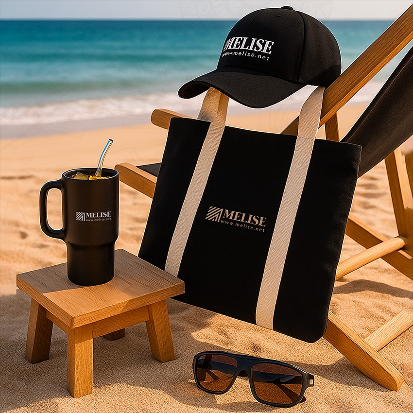 Melise eco friendly VIP gift set with totebag, stone cup, cap, and sunglasses for corporate giveaways in Egypt