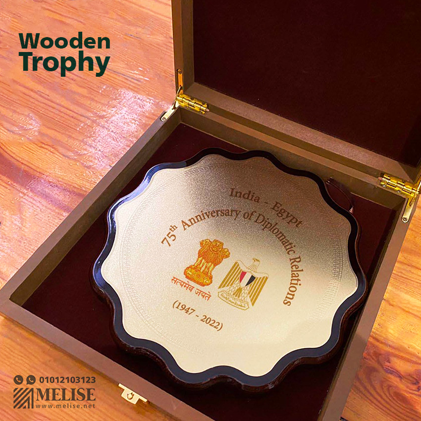 Wooden with Circle Shape Golden Plate Trophy | Full Color Print | Melise Egypt