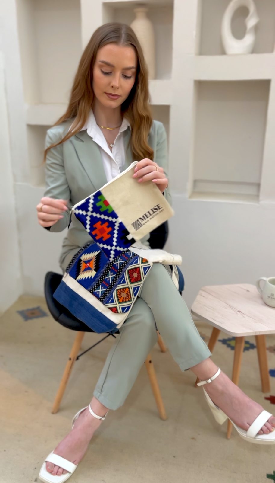 Eco Friendly Fashion Folklore Canvas Bag by Melise Giveaways Egypt, shoulder bag with zipper, 100% Egyptian cotton canvas, colorful folklore style, customizable with one-color print, unique sustainable corporate gift in Egypt.