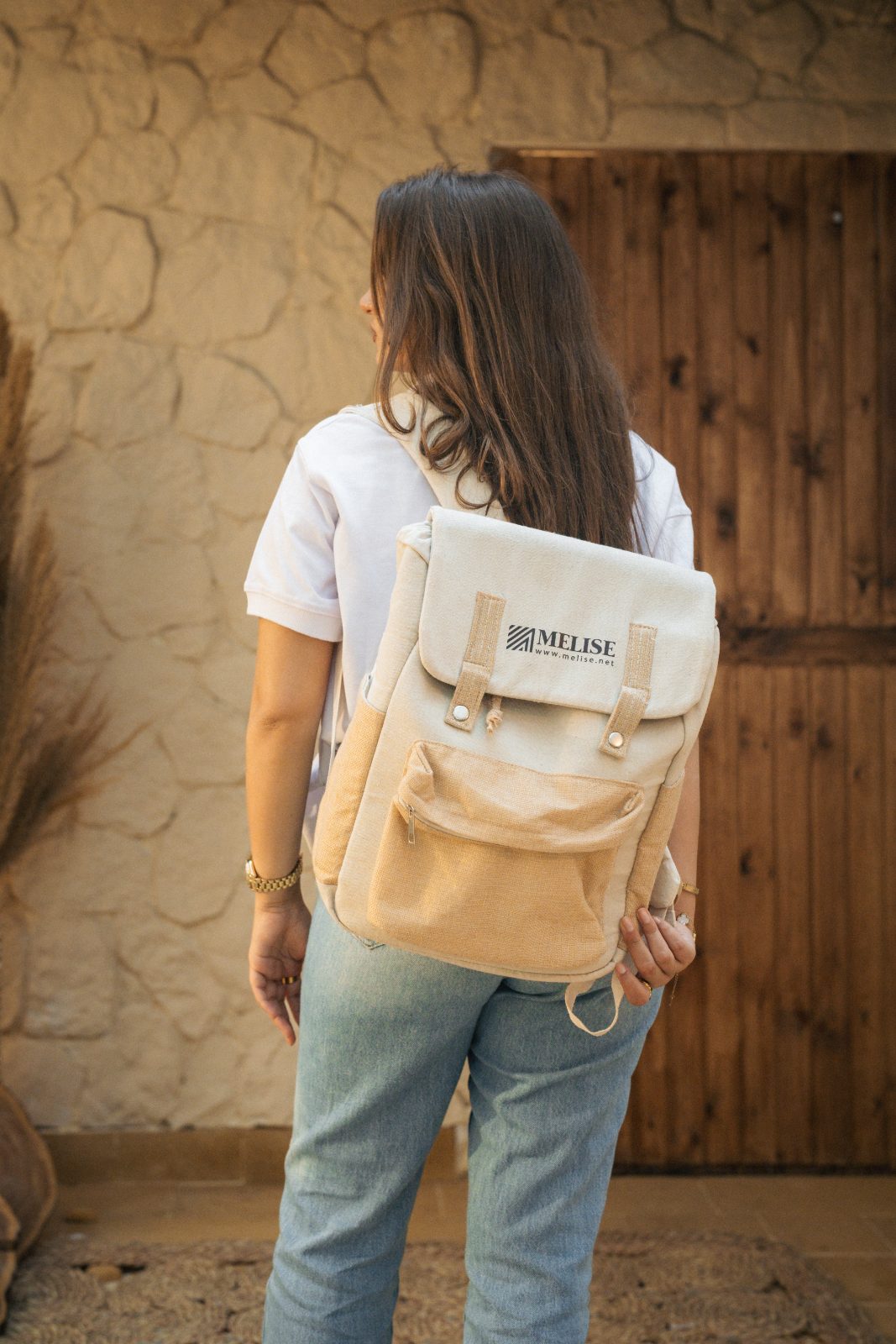 Image of Canvas Backpack by Melise Giveaways Egypt. This Eco-friendly Canvas and Cane Traveling Backpack, featuring pockets for easy organization and. Perfect for summer adventures, it combines style, functionality - Printed Logo. Customizable with Printed Logo. Ideal for corporate gifts, promotional giveaways, and branding in Egypt.