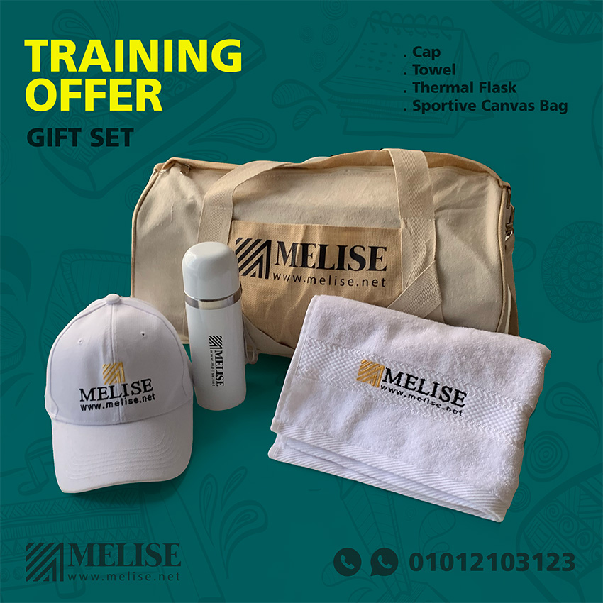 Melise canvas sportive bag set with towel, cap, and white thermal flask for corporate use