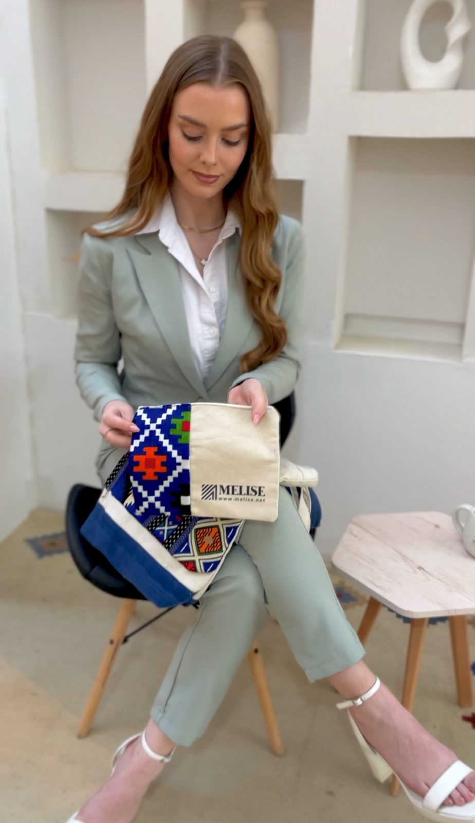 Eco Friendly Fashion Folklore Canvas Bag by Melise Giveaways Egypt, shoulder bag with zipper, 100% Egyptian cotton canvas, colorful folklore style, customizable with one-color print, unique sustainable corporate gift in Egypt.