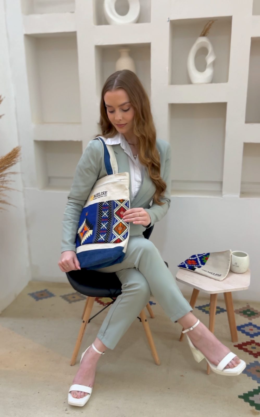Eco Friendly Fashion Folklore Canvas Bag by Melise Giveaways Egypt, shoulder bag with zipper, 100% Egyptian cotton canvas, colorful folklore style, customizable with one-color print, unique sustainable corporate gift in Egypt.