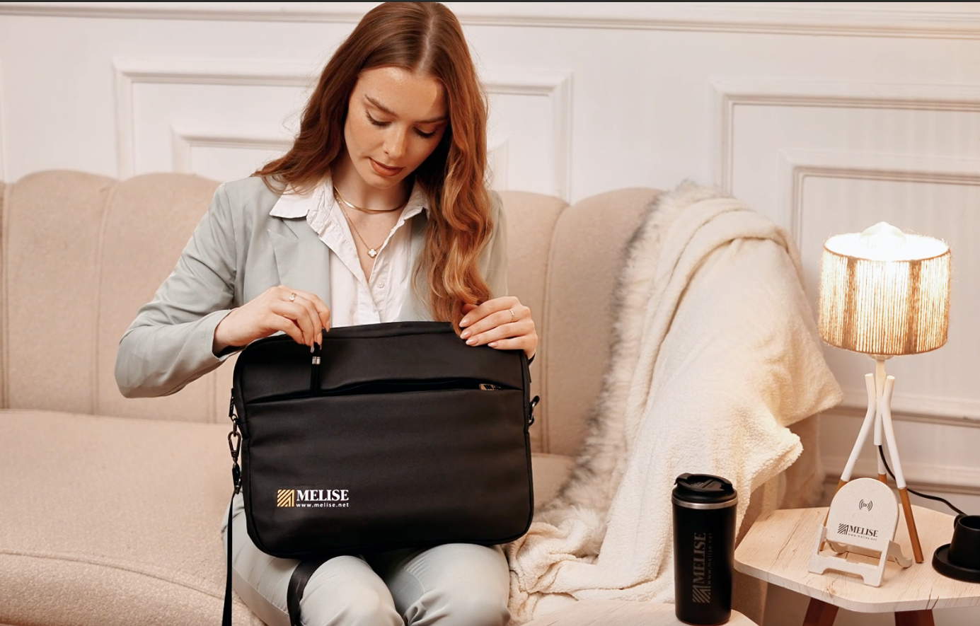 Premium Laptop Sleeve by Melise Giveaways Egypt, with pocket, doubles as a hand bag, customizable with printed or engraved logo, ideal for executive gifts, tech protection, or stylish corporate branding in Egypt.