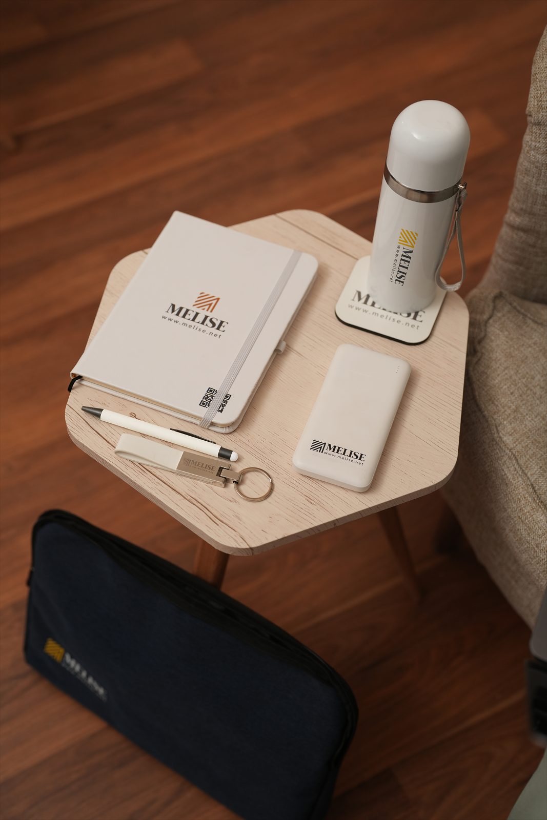 White Power Bank 10000 mAh - printed logo - sleek and modern gift by Melise Egypt