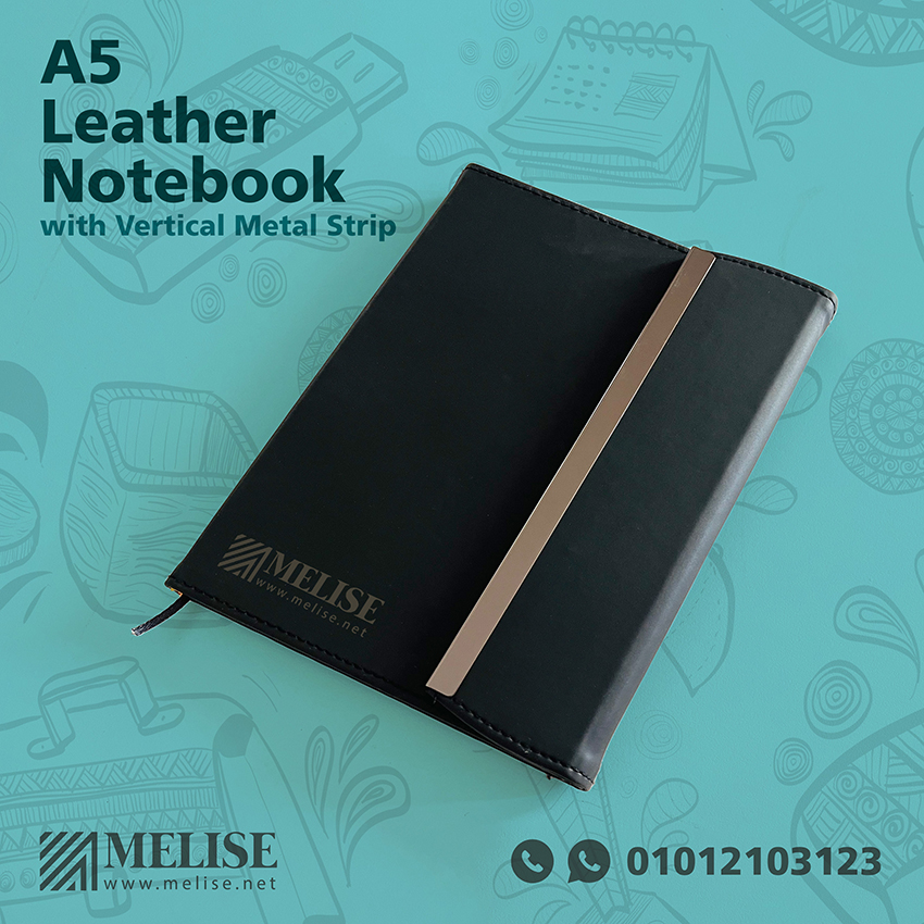 A5 Leather Notebook | Vertical Metal Strip | Custom Logo | Melise Egypt