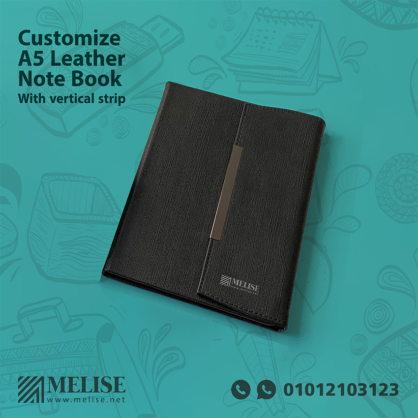 Customize A5 Leather Note Book with vertical strip | Printed or engraved logo | Melise Egypt