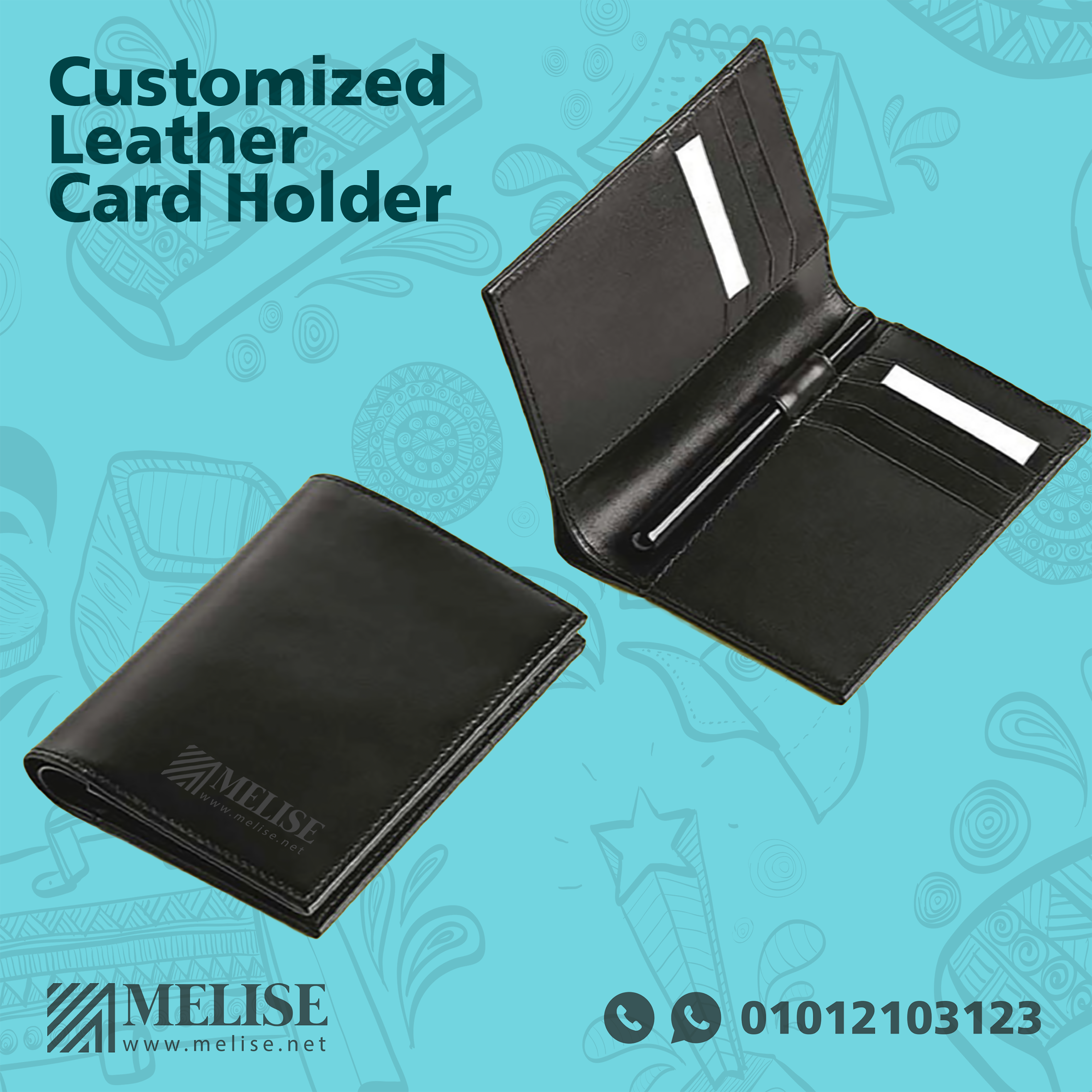 Customized Leather Card Holder | Pocket & Pen Holder | Melise Egypt