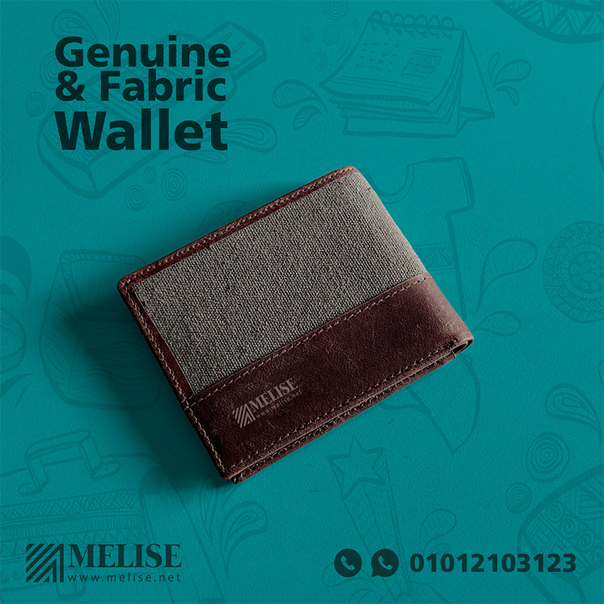 Genuine Leather & Fabric Wallet | Engraved logo | Melise Egypt