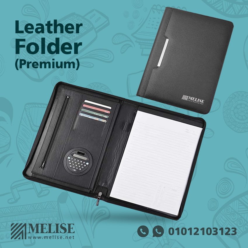 Premium Leather Folder with Calculator | Custom Stamped | Melise Egypt