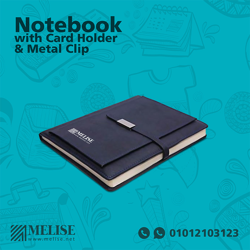 Notebook with Card Holder & Metal Clip | Engraved Logo | Melise Egypt