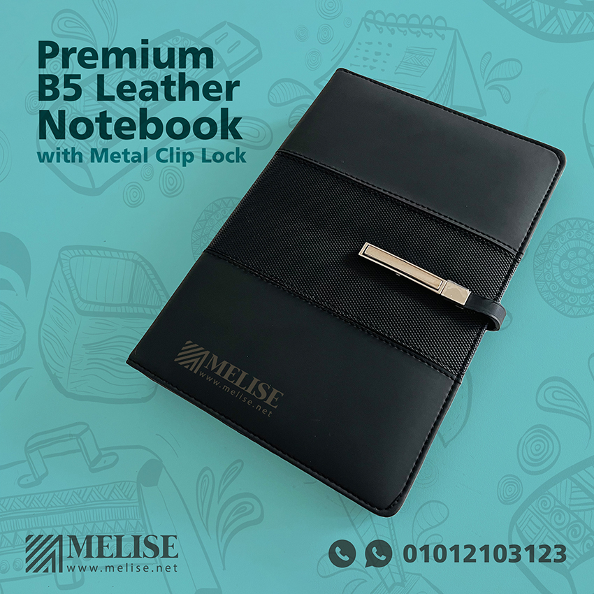 Premium B5 Leather Notebook | Metal Clip Lock | Custom Logo | Melise Egypt