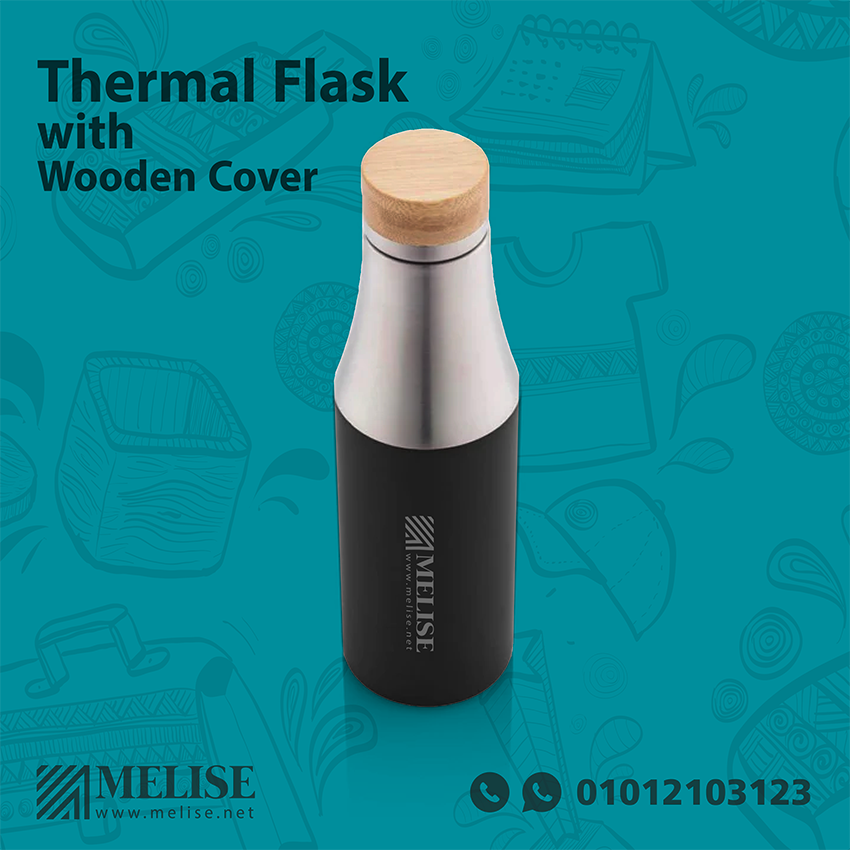 Thermal Flask with Wooden Cover | Engraved Logo | Melise Egypt